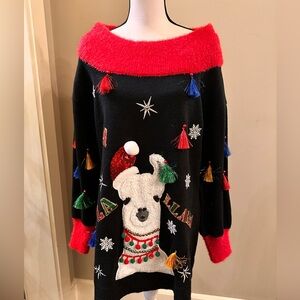 Holiday Time Vibrant Red and Classic Black Knit Sweater